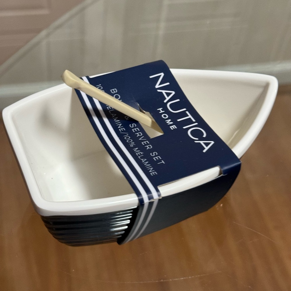 Nautica Bowl & Server Set for Dips, Condiment Melamine Rowboat & Oar 6" NEW